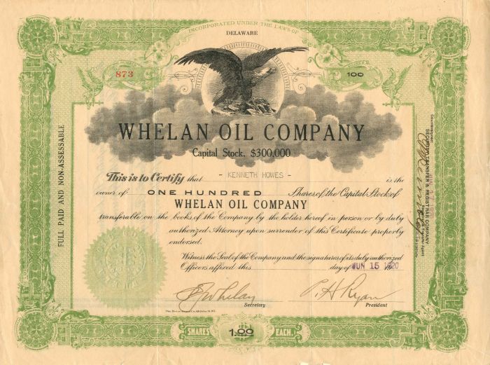 Whelan Oil Co. - Stock Certificate