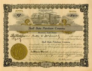 Skull Butte Petroleum Co. - 1923 dated Oil Stock Certificate