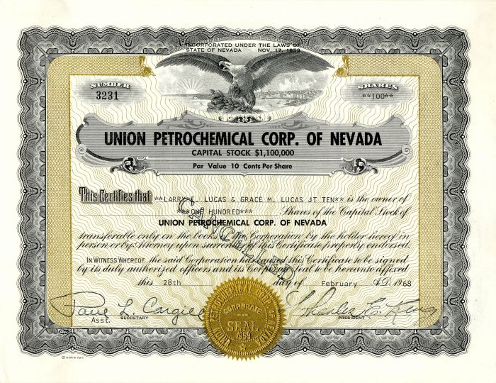 Union Petrochemical Corp. of Nevada - Stock Certificate