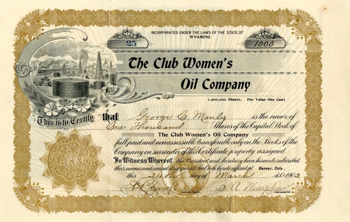 Club Women's Oil Co. - Stock Certificate