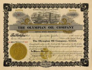 Olympian Oil Co. - Colorado Oil Stock Certificate