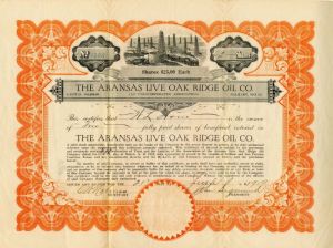 Aransas Live Oak Ridge Oil Co. - 1919 dated Dalhart Texas Stock Certificate
