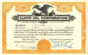 Lloyd Oil Corporation - Stock Certificate