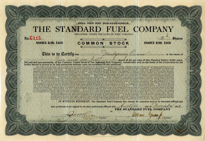 Standard Fuel Co. - Stock Certificate