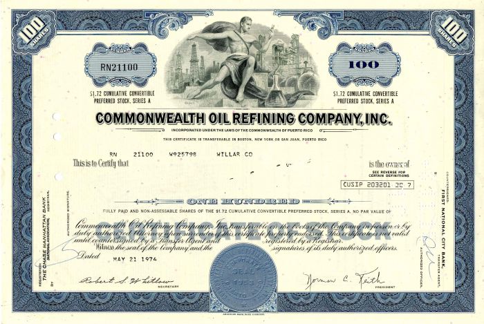 Commonwealth Oil Refining Company, Inc. - Stock Certificate