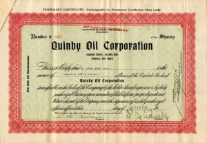 Quinby Oil Corporation - Stock Certificate