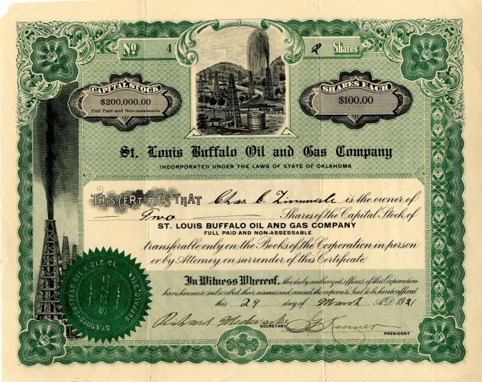 St. Louis Buffalo Oil and Gas Co. - Stock Certificate