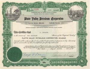Platte Valley Petroleum Corporation - Stock Certificate