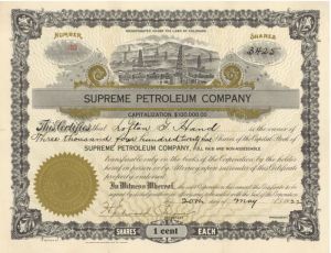 Supreme Petroleum Co. - Stock Certificate