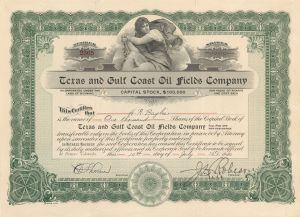 Texas and Gulf Coast Oil Fields Co. - Stock Certificate