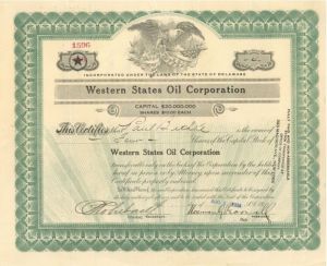 Western States Oil Corporation  - Stock Certificate