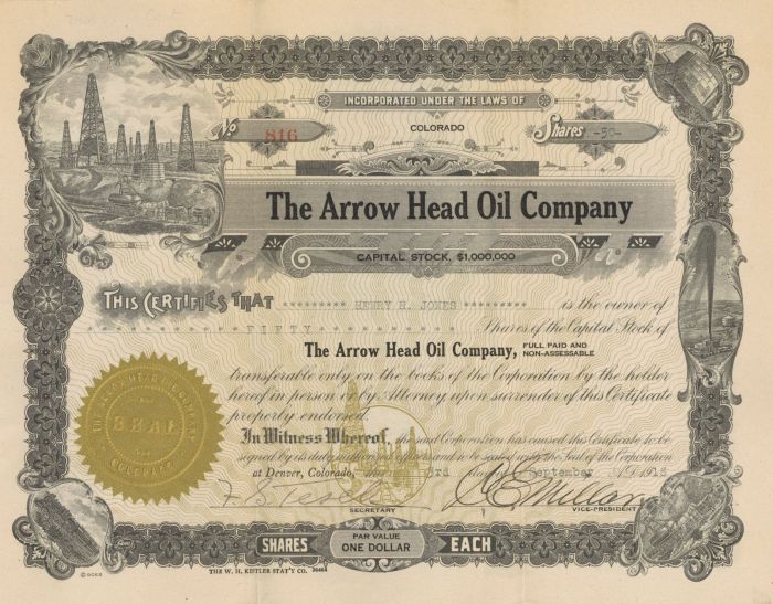 Arrow Head Oil Co. - Stock Certificate