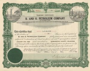 B. and O. Petroleum Co. - Stock Certificate