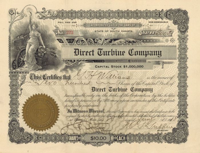 Direct Turbine Co. - Stock Certificate