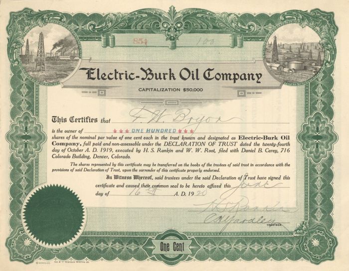 Electric-Burk Oil Co. - Stock Certificate