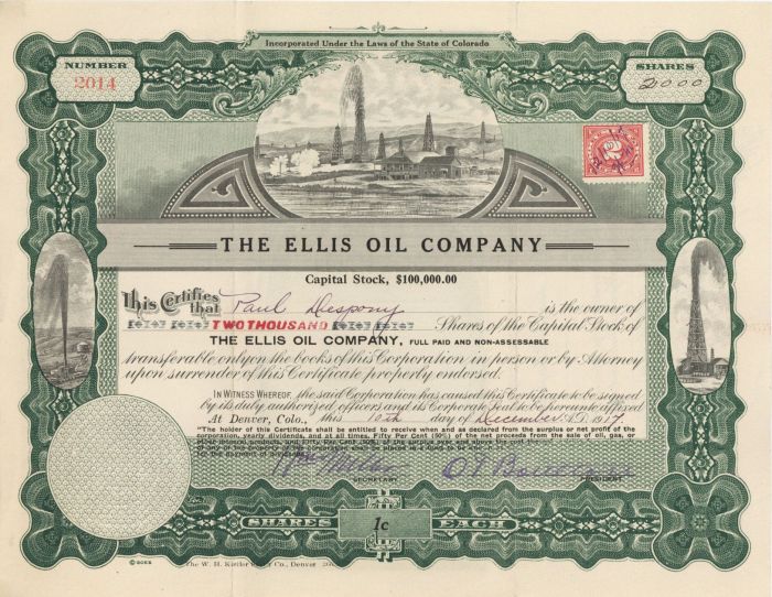 Ellis Oil Co. - Stock Certificate