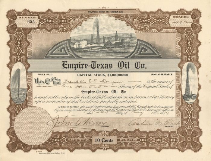 Empire-Texas Oil Co. - Stock Certificate