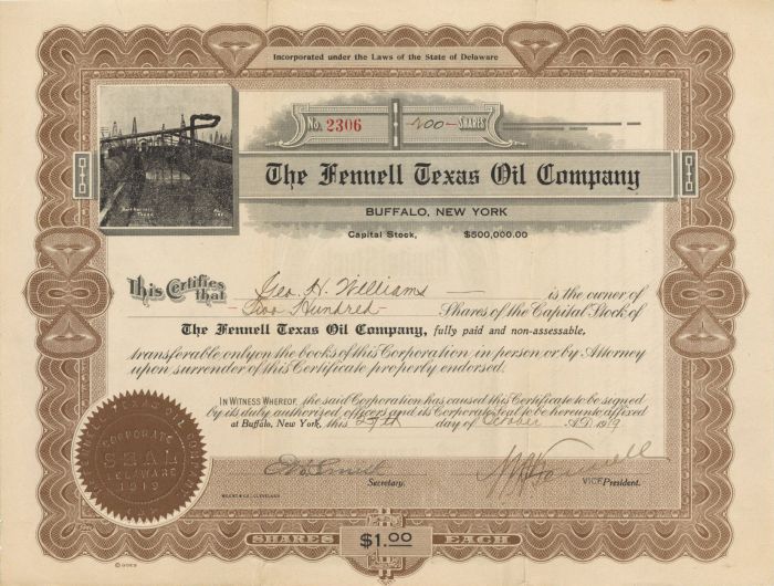 Fennell Texas Oil Co. - Stock Certificate
