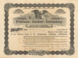 Fireless Cooker Co. - Stock Certificate