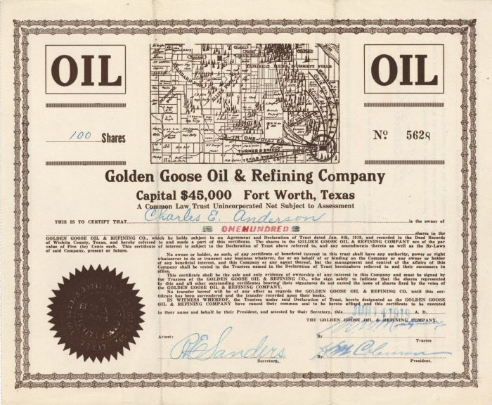 Golden Goose Oil and Refining Co. - Stock Certificate