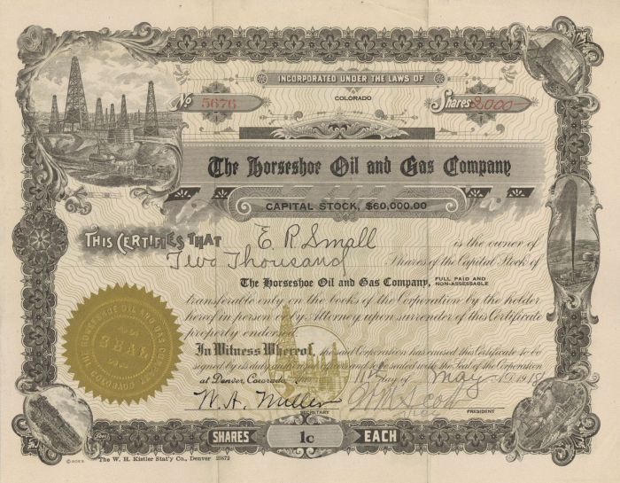 Horseshoe Oil and Gas Co. - Stock Certificate