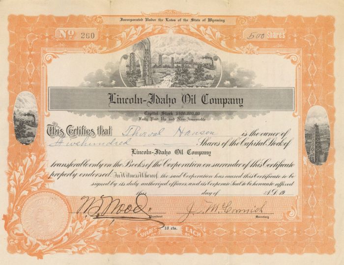 Lincoln-Idaho Oil Co. - Stock Certificate