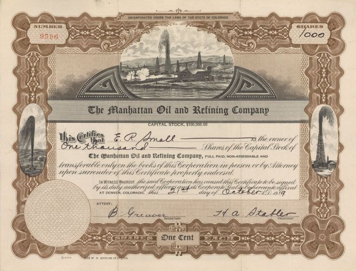 Manhattan Oil and Refining Co. - Stock Certificate