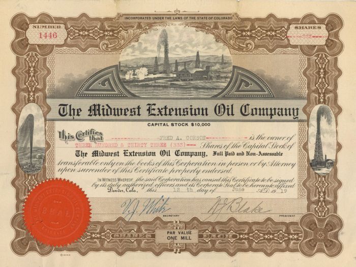 Midwest Extension Oil Co. - Stock Certificate