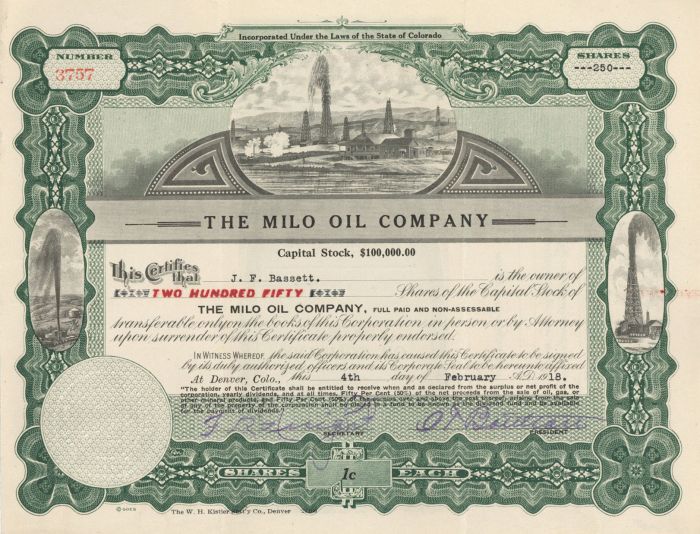 Milo Oil Co. - Stock Certificate