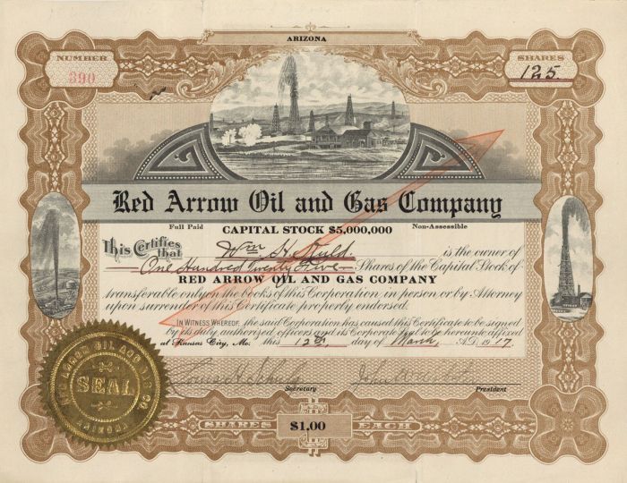 Red Arrow Oil and Gas Co. - Stock Certificate