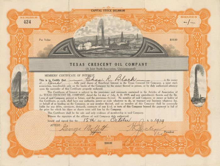 Texas Crescent Oil Co. - Stock Certificate