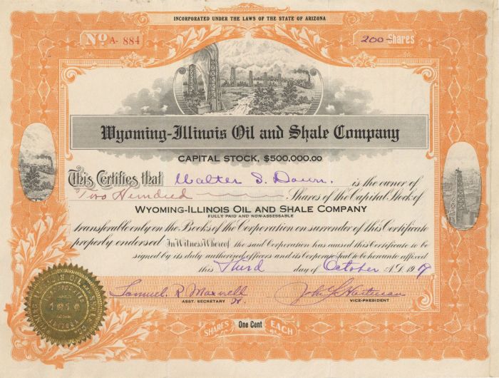 Wyoming-Illinois Oil and Shale Co. - Stock Certificate