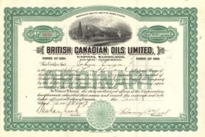 British Canadian Oils Limited - Stock Certificate
