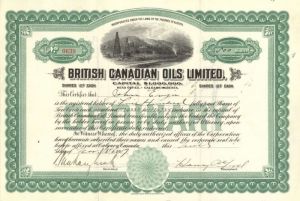 British Canadian Oils Limited - Canada Oil Stock Certificate