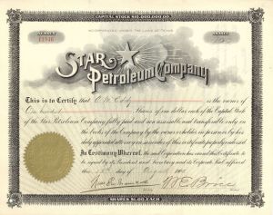 Star Petroleum Co. - 1902 or 1903 Stock Certificate