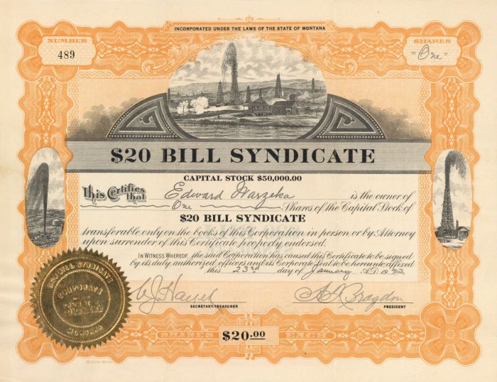 $20 Bill Syndicate - Stock Certificate