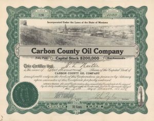 Carbon County Oil Co. - Stock Certificate