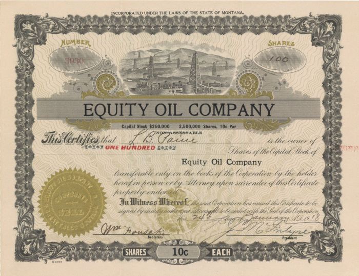 Equity Oil Co. - Stock Certificate