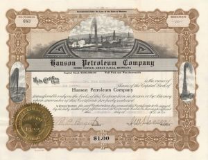 Hanson Petroleum Co. - Stock Certificate