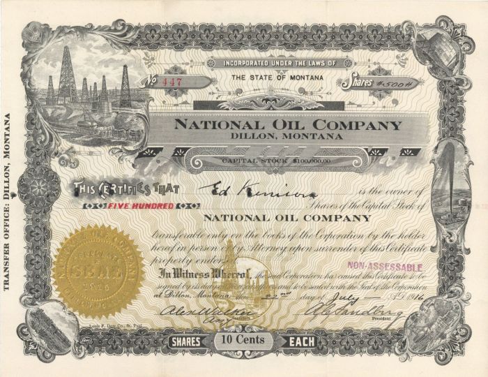 National Oil Co. - Stock Certificate