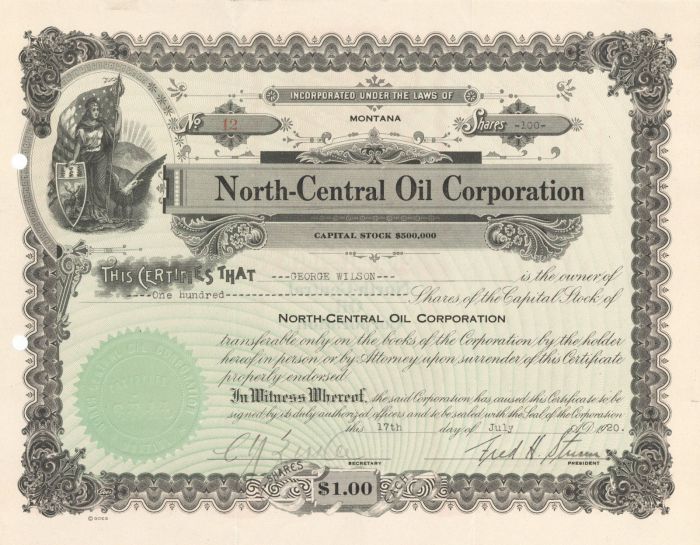 North-Central Oil Corporation - Stock Certificate