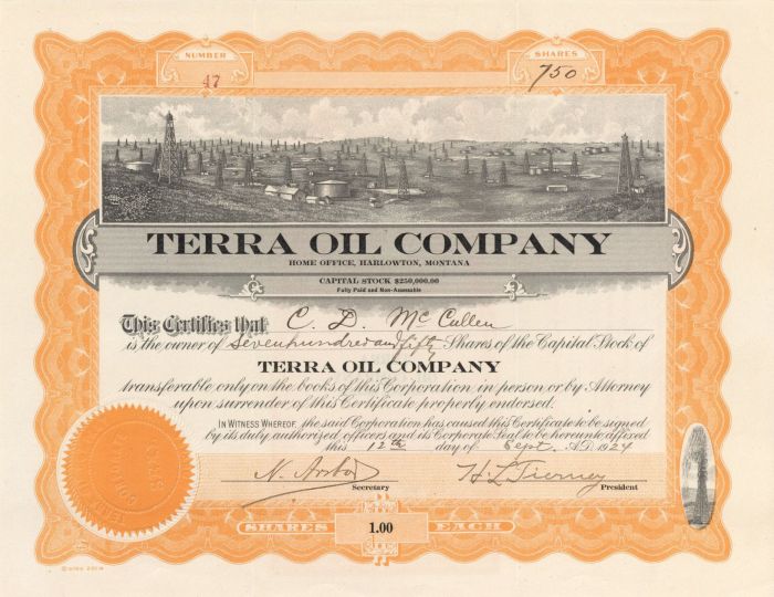 Terra Oil Co. - Stock Certificate