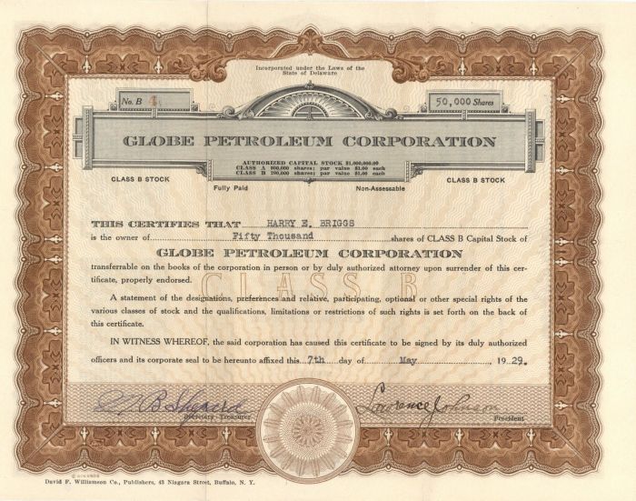 Globe Petroleum Corporation - Stock Certificate