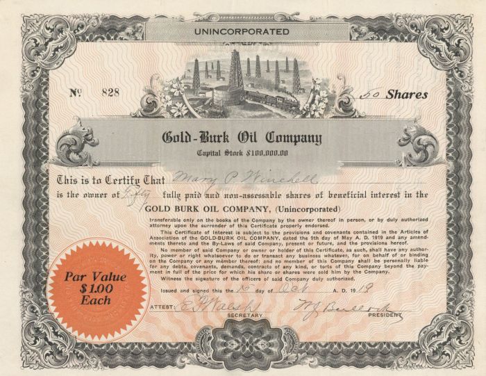 Gold-Burk Oil Co. - Stock Certificate
