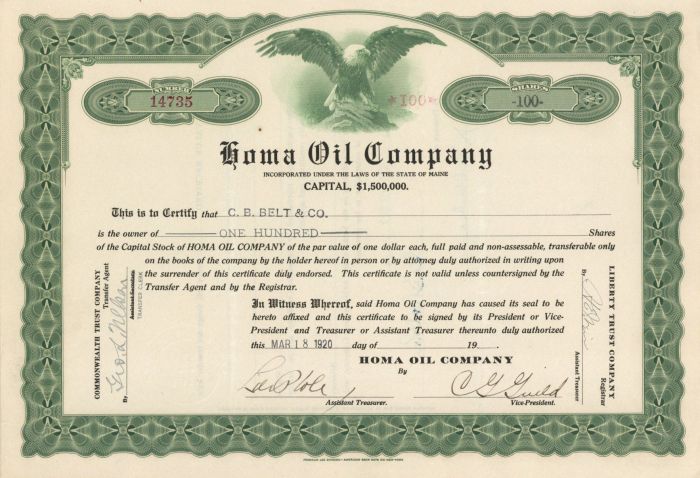 Homa Oil Co. - Stock Certificate