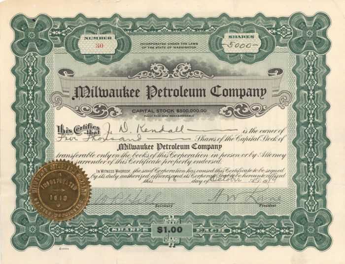 Milwaukee Petroleum Co. - Stock Certificate