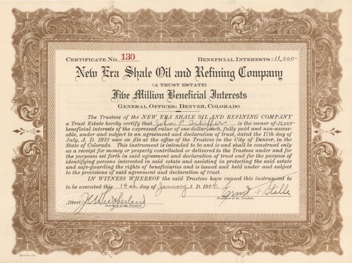 New Era Shale Oil and Refining Co. - Stock Certificate