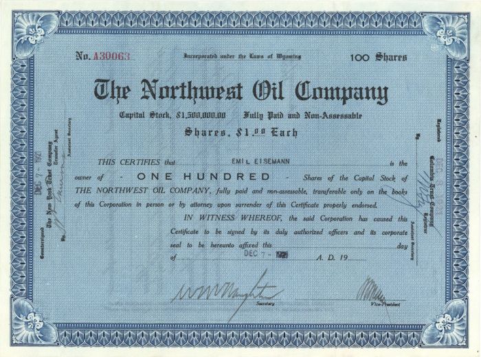 Northwest Oil Co. - Stock Certificate