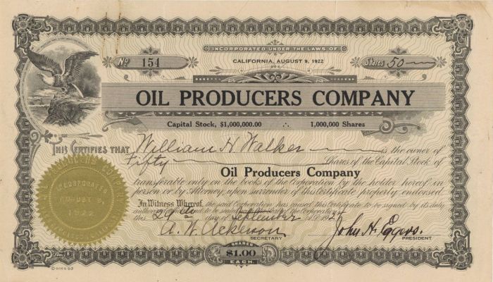 Oil Producers Co. - Stock Certificate