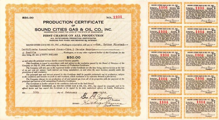 Sound Cities Gas and Oil Co., Inc. - Stock Certificate